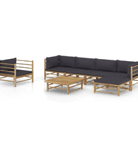 7-tlg. Garten-Lounge-Set mit Dunkelgrauen Kissen Bambus