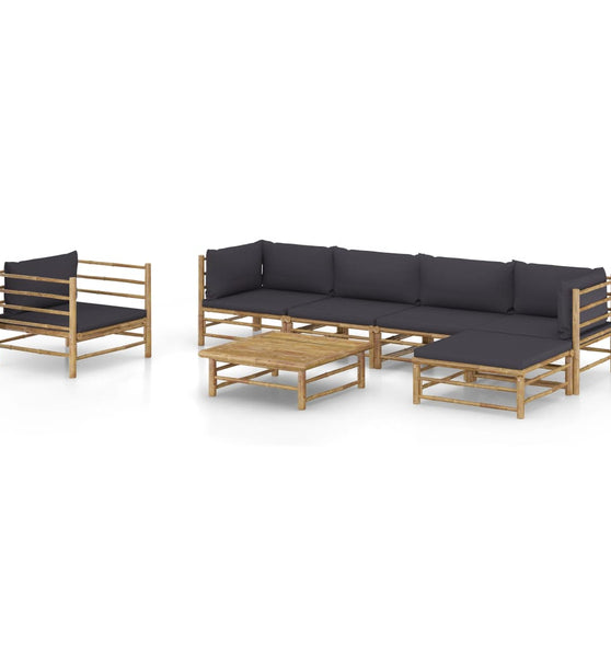 7-tlg. Garten-Lounge-Set mit Dunkelgrauen Kissen Bambus