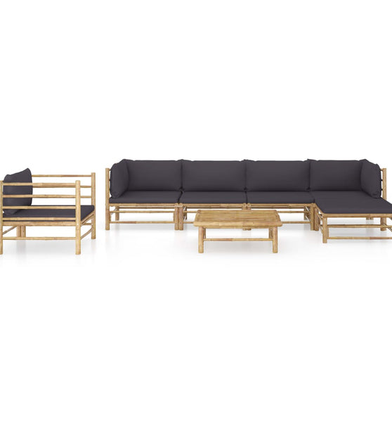 7-tlg. Garten-Lounge-Set mit Dunkelgrauen Kissen Bambus