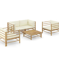 5-tlg. Garten-Lounge-Set mit Cremeweißen Kissen Bambus