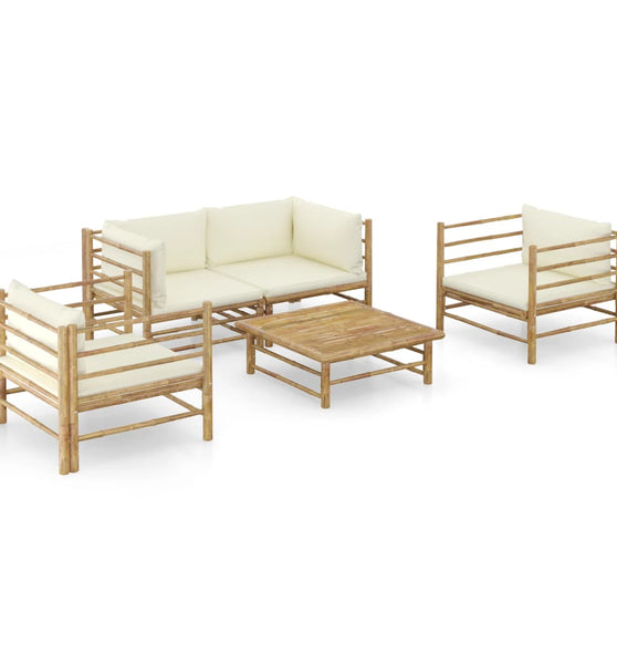 5-tlg. Garten-Lounge-Set mit Cremeweißen Kissen Bambus