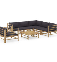 7-tlg. Garten-Lounge-Set mit Dunkelgrauen Kissen Bambus