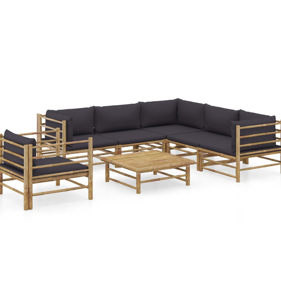 7-tlg. Garten-Lounge-Set mit Dunkelgrauen Kissen Bambus