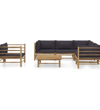 7-tlg. Garten-Lounge-Set mit Dunkelgrauen Kissen Bambus