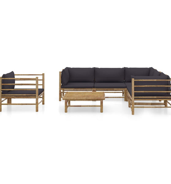 7-tlg. Garten-Lounge-Set mit Dunkelgrauen Kissen Bambus