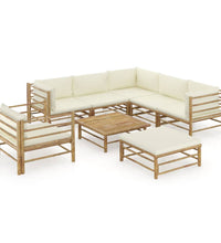 8-tlg. Garten-Lounge-Set mit Cremeweißen Kissen Bambus