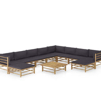 11-tlg. Garten-Lounge-Set mit Dunkelgrauen Kissen Bambus