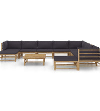 11-tlg. Garten-Lounge-Set mit Dunkelgrauen Kissen Bambus