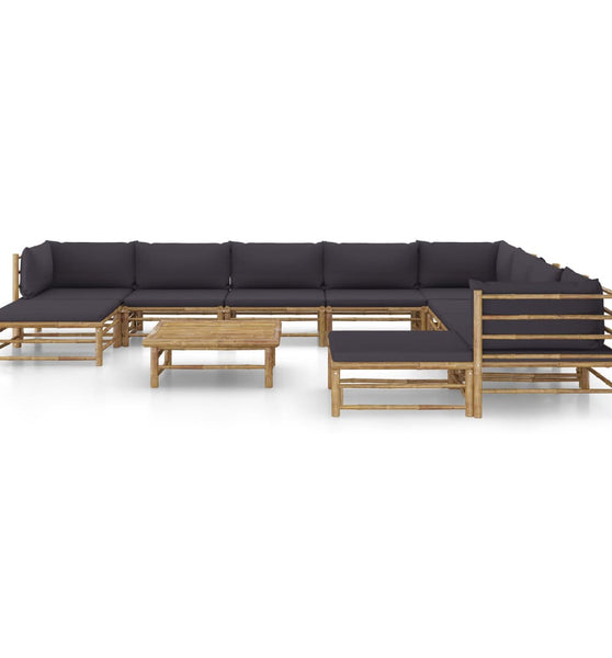 11-tlg. Garten-Lounge-Set mit Dunkelgrauen Kissen Bambus