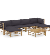 7-tlg. Garten-Lounge-Set mit Dunkelgrauen Kissen Bambus