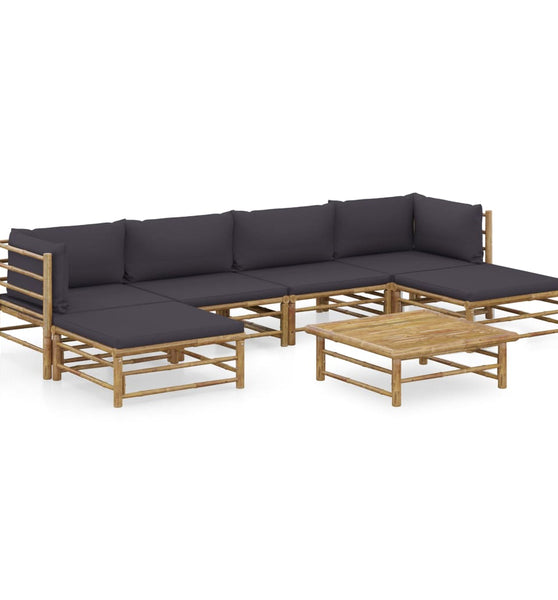 7-tlg. Garten-Lounge-Set mit Dunkelgrauen Kissen Bambus
