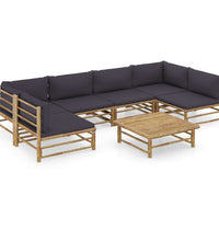 7-tlg. Garten-Lounge-Set mit Dunkelgrauen Kissen Bambus