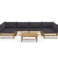 7-tlg. Garten-Lounge-Set mit Dunkelgrauen Kissen Bambus