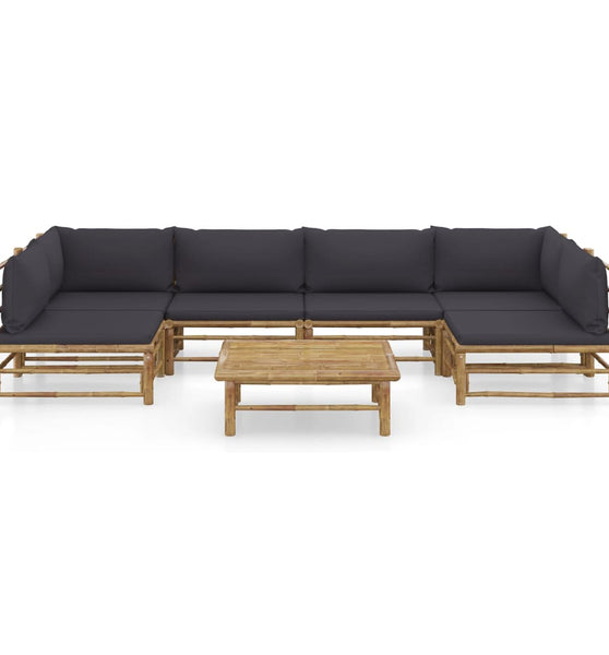 7-tlg. Garten-Lounge-Set mit Dunkelgrauen Kissen Bambus