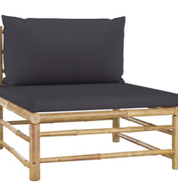 7-tlg. Garten-Lounge-Set mit Dunkelgrauen Kissen Bambus