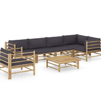 7-tlg. Garten-Lounge-Set mit Dunkelgrauen Kissen Bambus