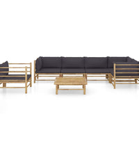 7-tlg. Garten-Lounge-Set mit Dunkelgrauen Kissen Bambus
