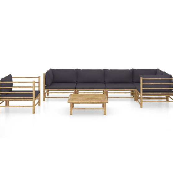 7-tlg. Garten-Lounge-Set mit Dunkelgrauen Kissen Bambus