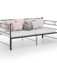 Tagesbett Ausziehbar Schwarz Metall 90x200 cm