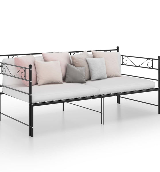 Tagesbett Ausziehbar Schwarz Metall 90x200 cm