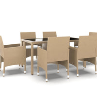 7-tlg. Garten-Essgruppe Poly Rattan und Hartglas Beige