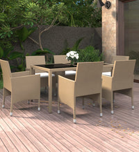 7-tlg. Garten-Essgruppe Poly Rattan und Hartglas Beige