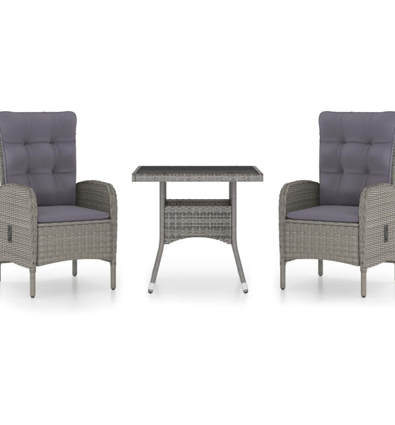 3-tlg. Garten-Essgruppe Poly Rattan und Glas Grau