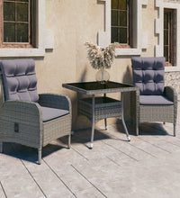 3-tlg. Garten-Essgruppe Poly Rattan und Glas Grau