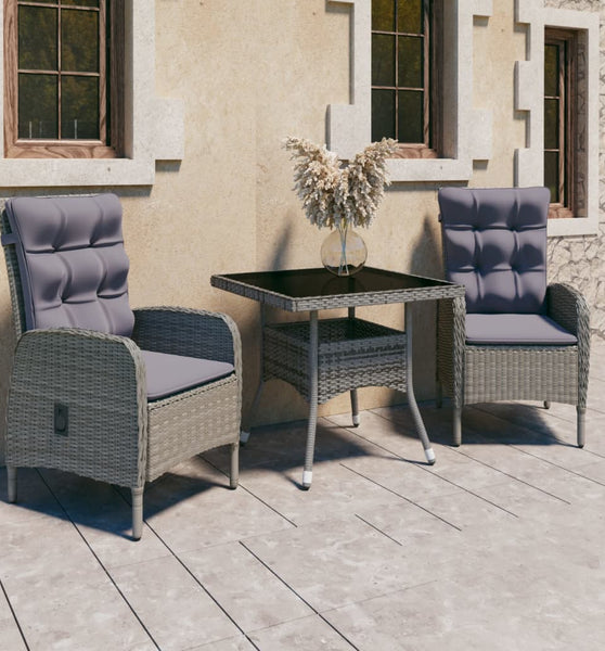 3-tlg. Garten-Essgruppe Poly Rattan und Glas Grau