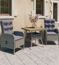 3-tlg. Garten-Essgruppe Poly Rattan und Akazienholz Grau