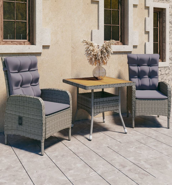 3-tlg. Garten-Essgruppe Poly Rattan und Akazienholz Grau