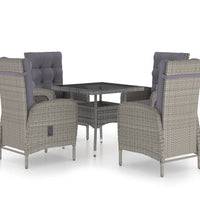 5-tlg. Garten-Essgruppe Poly Rattan und Glas Grau
