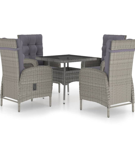 5-tlg. Garten-Essgruppe Poly Rattan und Glas Grau