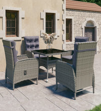 5-tlg. Garten-Essgruppe Poly Rattan und Glas Grau