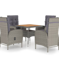 5-tlg. Garten-Essgruppe Poly Rattan und Akazienholz Grau