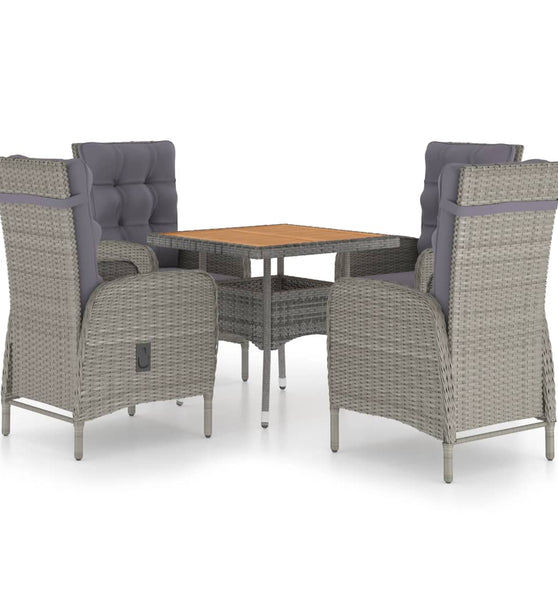 5-tlg. Garten-Essgruppe Poly Rattan und Akazienholz Grau