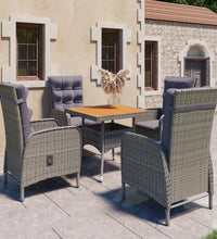 5-tlg. Garten-Essgruppe Poly Rattan und Akazienholz Grau