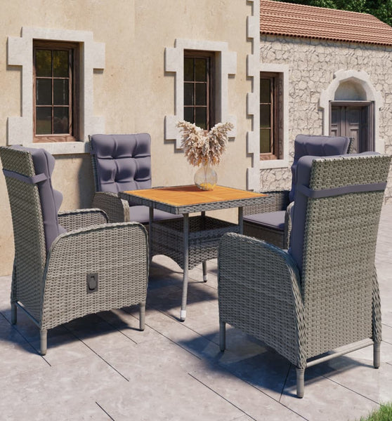 5-tlg. Garten-Essgruppe Poly Rattan und Akazienholz Grau