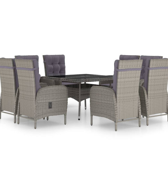 9-tlg. Garten-Essgruppe Poly Rattan und Glas Grau