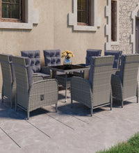 9-tlg. Garten-Essgruppe Poly Rattan und Glas Grau