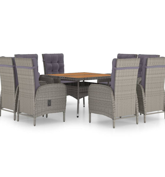 9-tlg. Garten-Essgruppe Poly Rattan und Akazienholz Grau