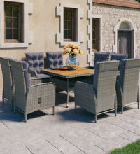 9-tlg. Garten-Essgruppe Poly Rattan und Akazienholz Grau