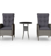 3-tlg. Garten-Bistro-Set Poly Rattan Grau