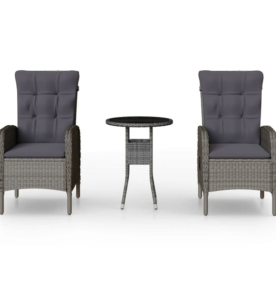 3-tlg. Garten-Bistro-Set Poly Rattan Grau