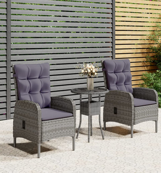 3-tlg. Garten-Bistro-Set Poly Rattan Grau