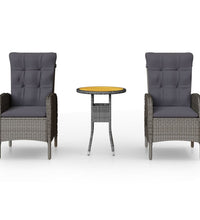 3-tlg. Garten-Bistro-Set Poly Rattan Grau