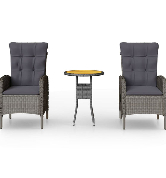 3-tlg. Garten-Bistro-Set Poly Rattan Grau