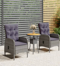 3-tlg. Garten-Bistro-Set Poly Rattan Grau