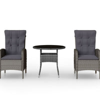 3-tlg. Garten-Bistro-Set Poly Rattan Grau