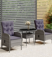 3-tlg. Garten-Bistro-Set Poly Rattan Grau